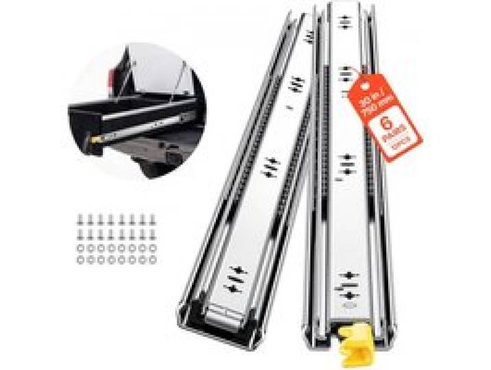 VEVOR Glissières de Tiroir Charge Lourde 75 cm 113,4 kg avec Verrouillage, Rail Tiroir Coulissant Latéral à Billes, 6 Paires, pour Armoire, Établi, Camping-Car, Extension Totale en 3 Sections, Acier