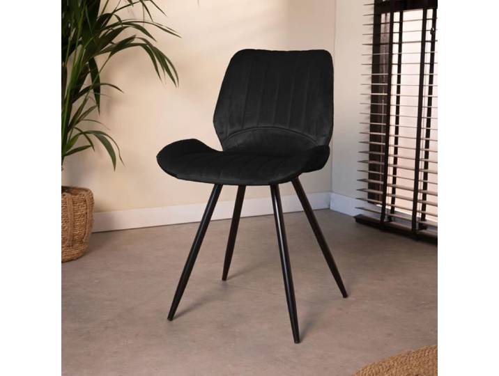 Chaise Salle A Manger Industrielle Noir Velours - DIMEHOUSE - Beau - Super-résistante - Bon rapport qualité prix
