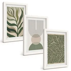 BILDER SET 3er Set - 20x30 cm Weißer Rahmen - Geometrische Blattformen