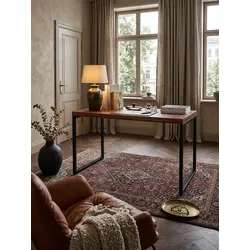 Schreibtisch – Massivholz/Metall, 117x59x76,5 cm, dunkel, kompakt, Industrial-Stil