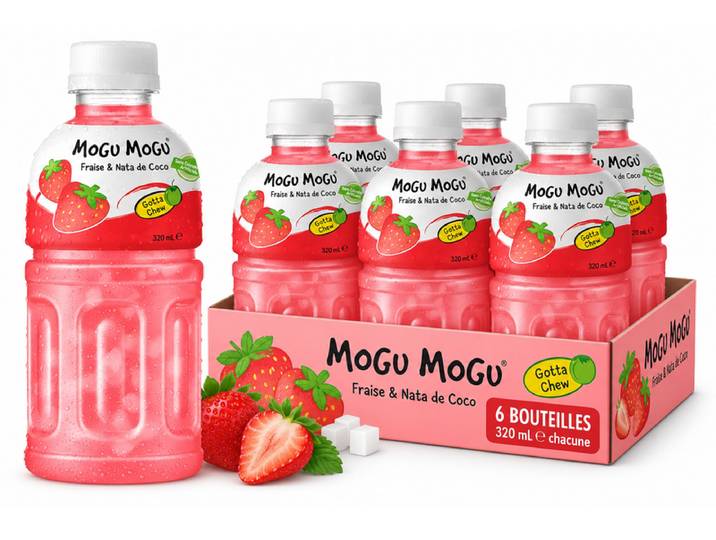 Mogu Mogu Boisson à la nata de coco saveur fraise - 320 ml x 6 bouteilles