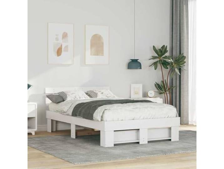 YUTAASU Bettrahmen mit Kopfteil Weiß 120 x 200 cm Massives Kiefernholz Plattform-Lattenrahmen, Einfacher Aufbau, Moderner Stil, Pflegeleicht