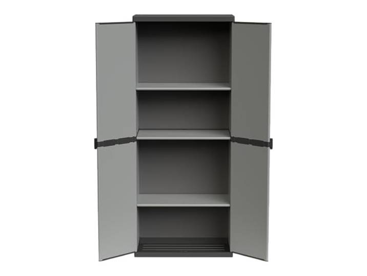 Kreher Kunststoffschrank hoch mit 3 Einlegeböden, extra stabil Spritzwassergeschützte Deckel- und Bodenplatte, davon 2 verstellbar, leichter Aufbau, für Haushalt und Garten
