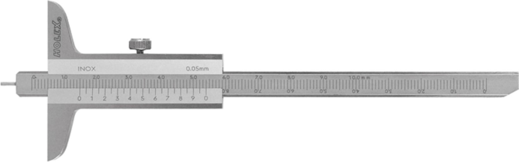 Holex Tiefenmessschieber Messbereich 100 mm Querschnitt Messschiene aus Edelstahl mit Nonius, 418000 100)