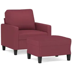 vidaXL Sessel mit Hocker Weinrot 60 cm Stoff