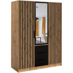 DREHTÜRENSCHRANK GAREN 149/200/57,5 cm 3-türig mit Spiegel Eiche Wotan