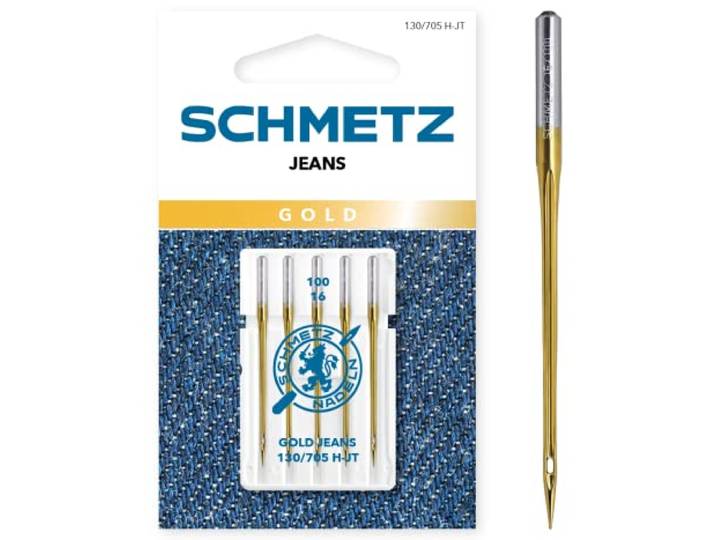 SCHMETZ Gold Jeans Naaimachine Naalden – 90 (14) Titanium Gecoate Denim Naalden voor Dikke en Meerlaagse Stoffen Verpakking van 5