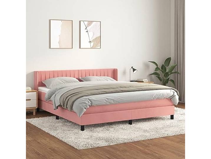 RJPLMFV Komplettes Bett, Velours, Rosa, 160 x 200 cm mit Taschenfederkernmatratze