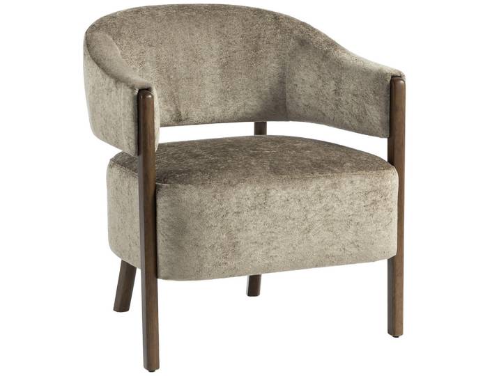Homcom Sessel Chenille Holz Hellbraun, Echtholz,Kautschukholz, Füllung: Schaumstoff, 63.5x78.5x71 cm, Wohnzimmer, Sessel, Polstersessel