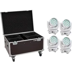 EUROLITE Set 4x LED TMH-X4 Moving-Head Wash Zoom ws + EU Case mit Rollen