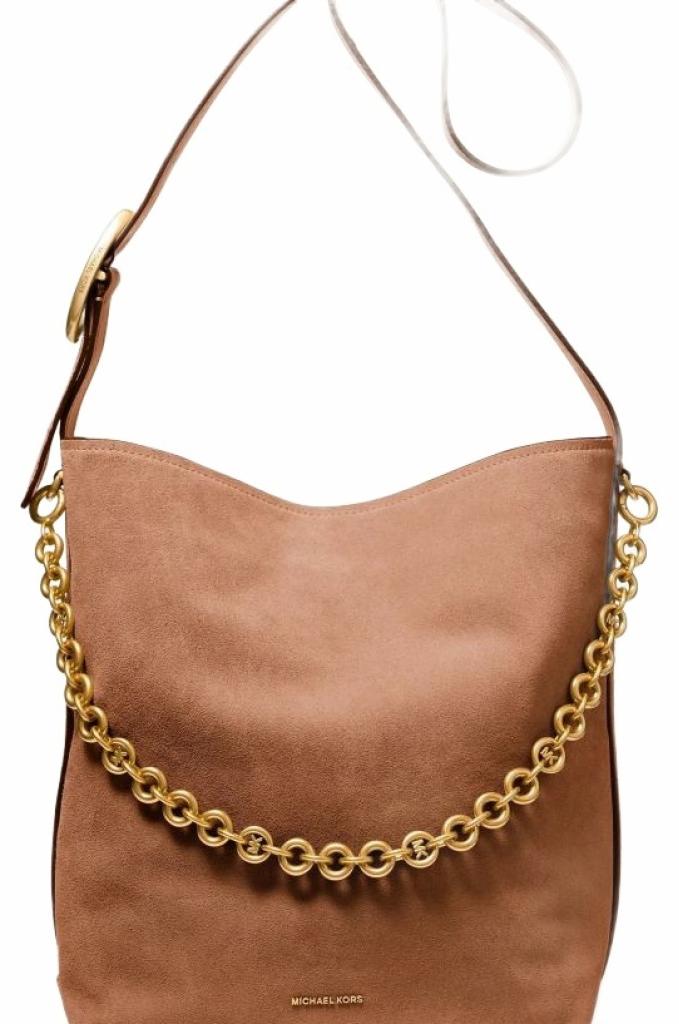 MICHAEL KORS LG BUCKET SHLDR W/ CHAIN Brown
