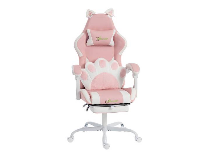 FELIXLEO Bürostuhl Gamerstuhl Katzenohren Lendenstütze Fußstütze Kopfstütze Rosa (1 St)