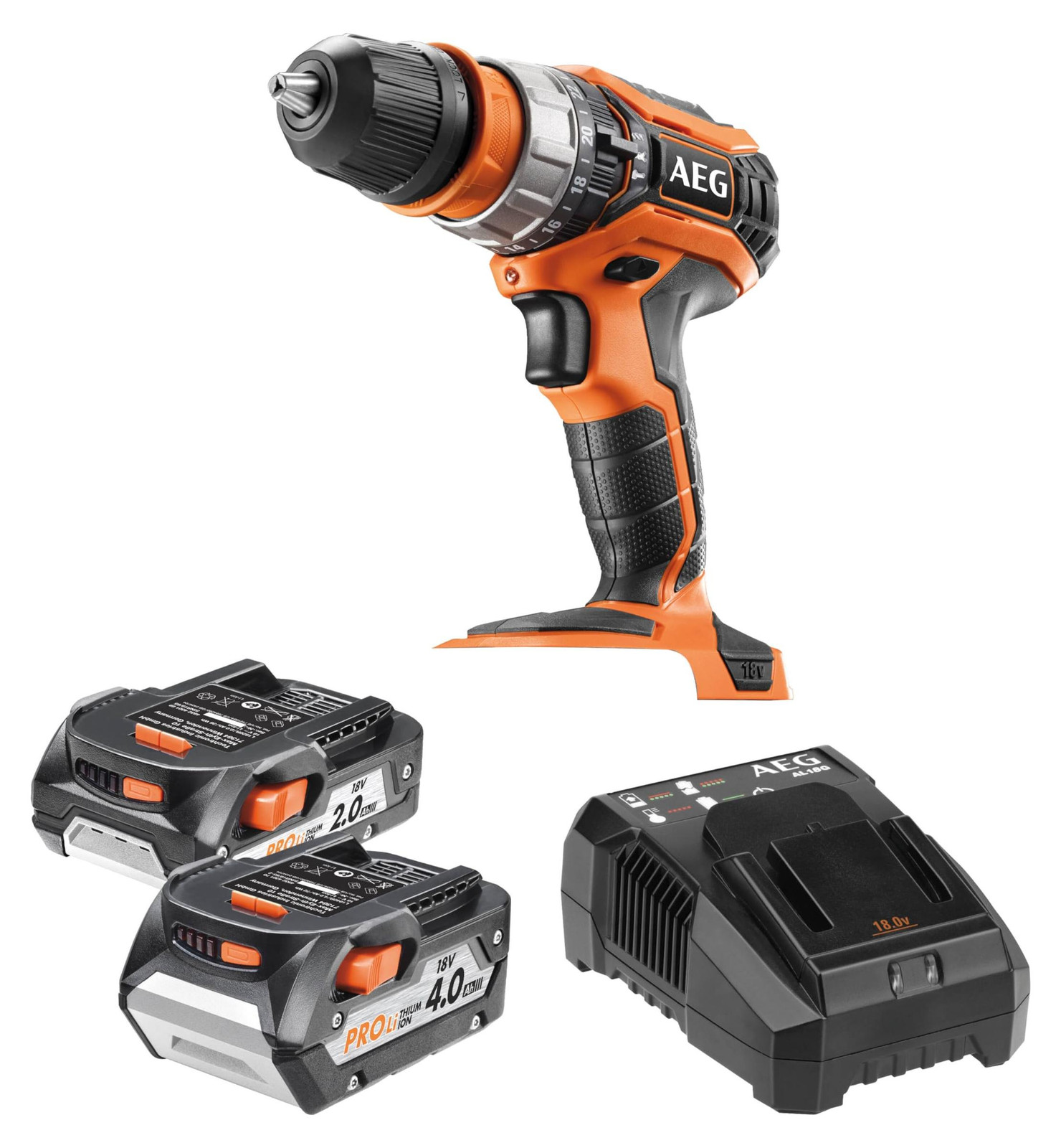 AEG BSB 18C2X-402C boormachine, zwart en oranje