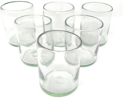 Dos Sueños Hand Blown Mexican Drinking Glasses - Set of 6 Natural Clear Tumbler Glasses (10 oz each)