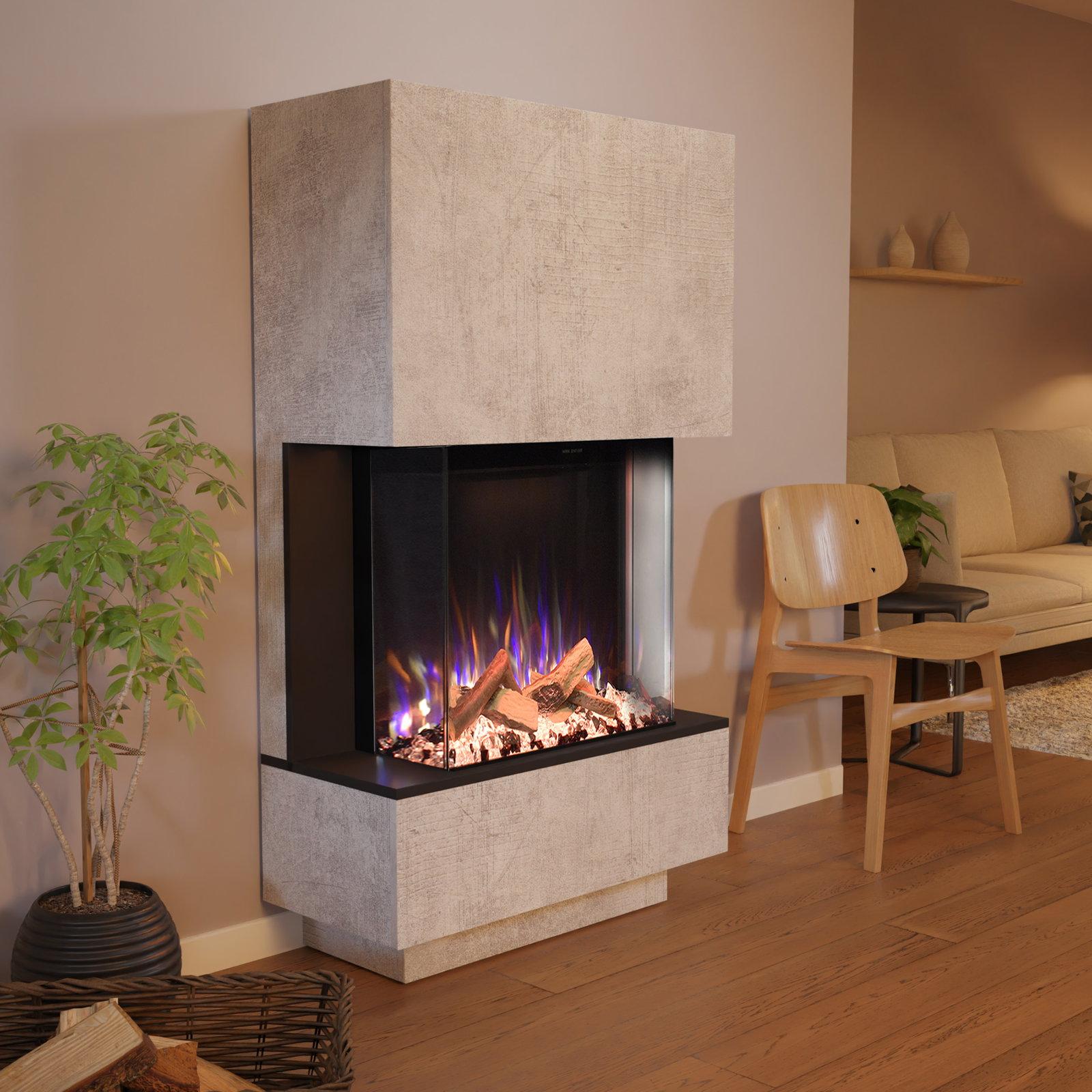 Glow Fire Elektrokamin 'PR14' in Beton| LED Standkamin in Betonoptik mit Heizung (1500 W) | HxBxT: 150x85x35cm