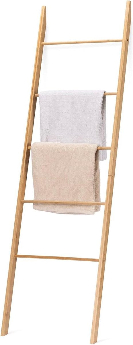 Multifunctionele vrijstaande bamboe handdoekenladder met 5 treden voor de badkamer en slaapkamer