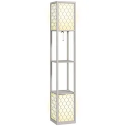 HOMCOM Stehlampe mit Regal Standlampe mit Doppellicht exkl. Leuchtmittel für Wohnzimmer