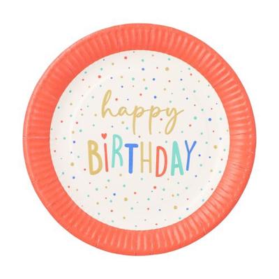 Papstar 200 Teller, Pappe rund Ø 23 cm `Happy Birthday`