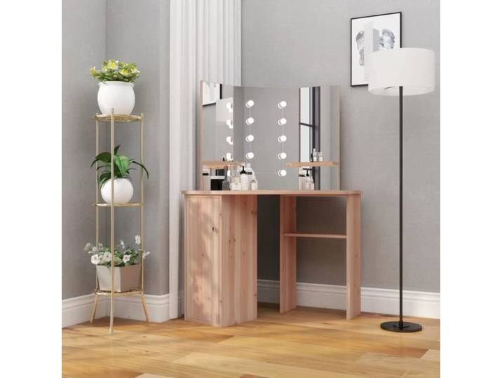 Coiffeuse - ESTINK - Chêne - LED - Miroir 3 panneaux - Connecteur USB
