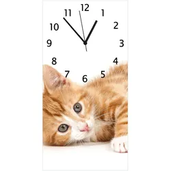 Wallario Uhr 30 x 60 cm, schwarze Zeiger Süße Katze mit großen Augen - rot weiß getigert