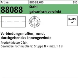 Verbindungsmuffe R 88088 rund IG M8x40x11 Stahl galv.verz. durchg. IG 100St.