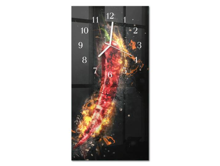 Tulup Wanduhr aus Glas 30x60 cm - Scharfe Paprika, Mehrfarbig, Rechteckig, 30x60x0.4 cm, Dekoration, Uhren, Wanduhren