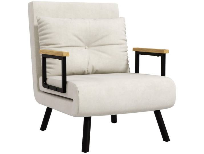 Homcom Schlafsessel Stahl Polyester Cremeweiß, Holz, Füllung: Polyester,Schaumstoff, 63x81x73 cm, Wohnzimmer, Sofas & Couches, Schlafsofas, Schlafsessel