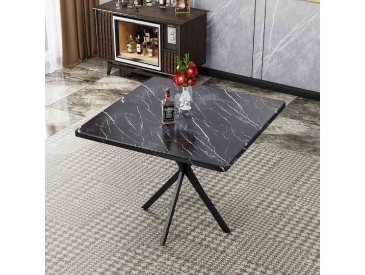 Table à manger - HIBA - Mid-Century moderne - Carrée 98x98 cm - Noir - Plateau MDF & pieds métal