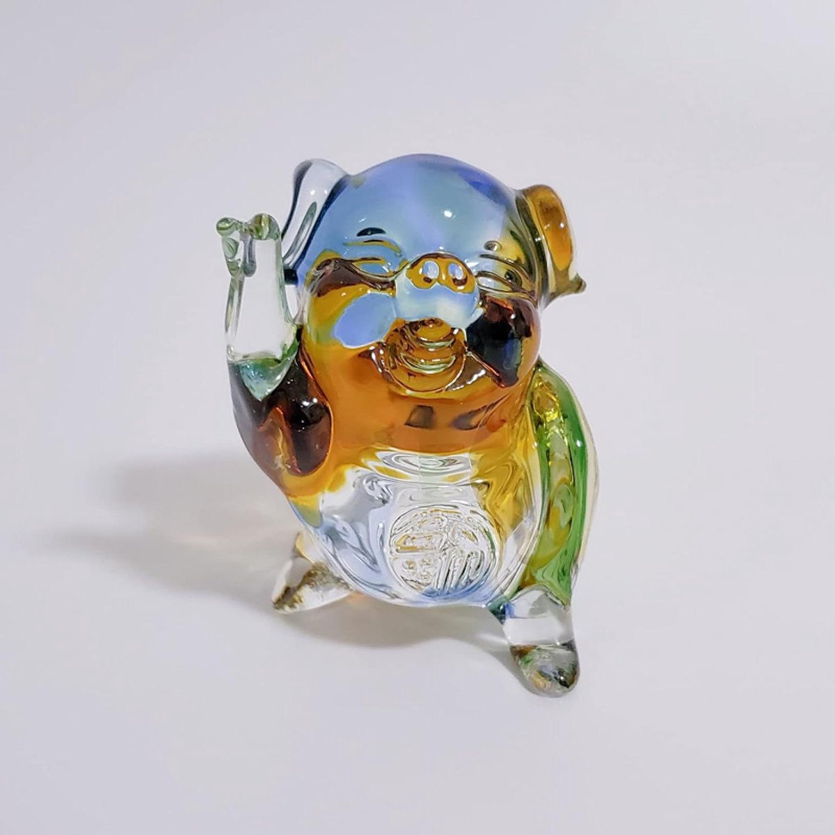 Handgeblazen Glazen Varken Beeldje - Kleurrijk Kunstobject voor Woondecoratie - 7 x 6 cm
