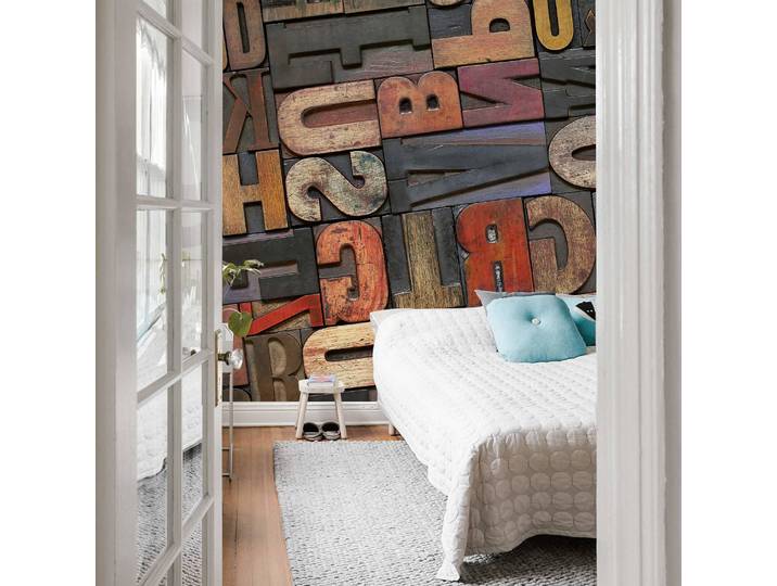 home24 Fotobehang Vintage Letters Hout 3 x 2cm