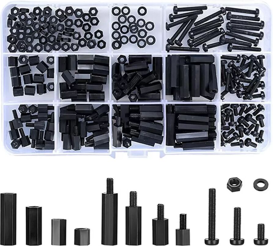 INF Kit d'entretoises hexagonales en nylon noir M3 - 260 pièces