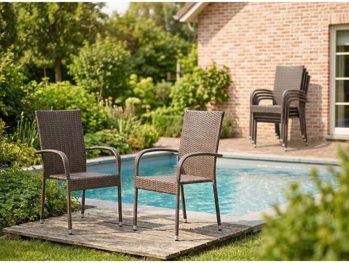 LC Garden »Lübeck« 4er Set Gartenstühle Polyrattan Braun