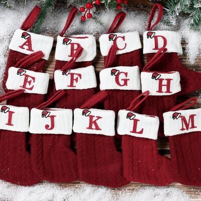 Discount Dollar Deals Christmas Alphabet Knitting Socks For Christmas Tree Ornaments, Decorations For Home Noel New Year Xmas Gift r one red
