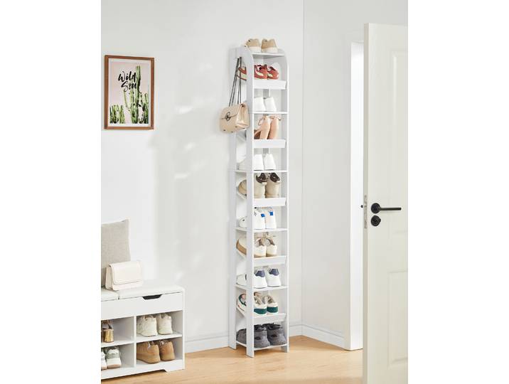 Étagère à chaussures verticale, 11 niveaux, étroite, en bois, pour placard, entrée, tour à chaussures pour petits espaces