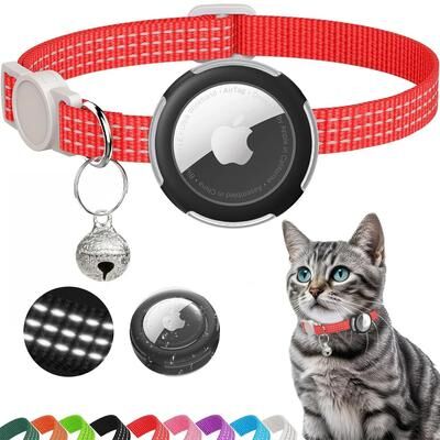 Uplift Essentials Reflective Breakaway AirTag Cat Collar Lightweight Safety Tracker Necklace With Removable Bell red