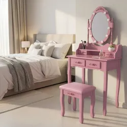 HOME DELUXE Schminktisch mit Spiegel und LED-Beleuchtung ROSY Rosa