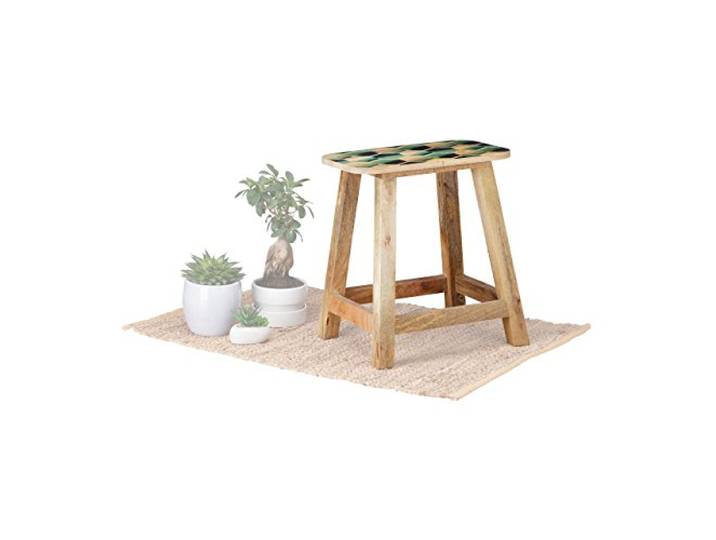 Native Home Hocker Holz, 2 in 1, Beistelltisch & Sitzhocker, mit Muster, massiv, modern, HxBxT: 45,5 x 42 x 26 cm, Natur