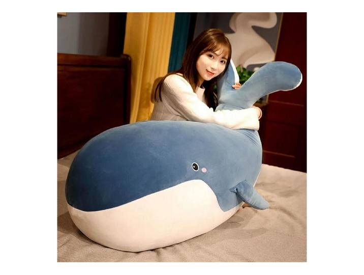LuxusKollektion Kuscheltier Plüschtier Walfisch Stofftier Wurfkissen Einschlafhilfe 120 cm Blau
