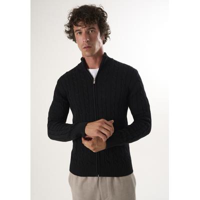 Strickjacke FELIX HARDY "Strickjacke mit Zopfmuster", Herren, Gr. L, schwarz, 100% Baumwolle, Strickjacken Strickjacke