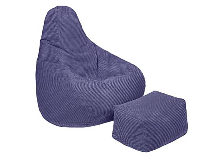 Loft 25 Sitzsack mit Hoher Rückenlehne für Erwachsene Cordstoff, Innenfutter Ergonomisches Design für Körperunterstützung (Violett, Sitzsack+Hocker)