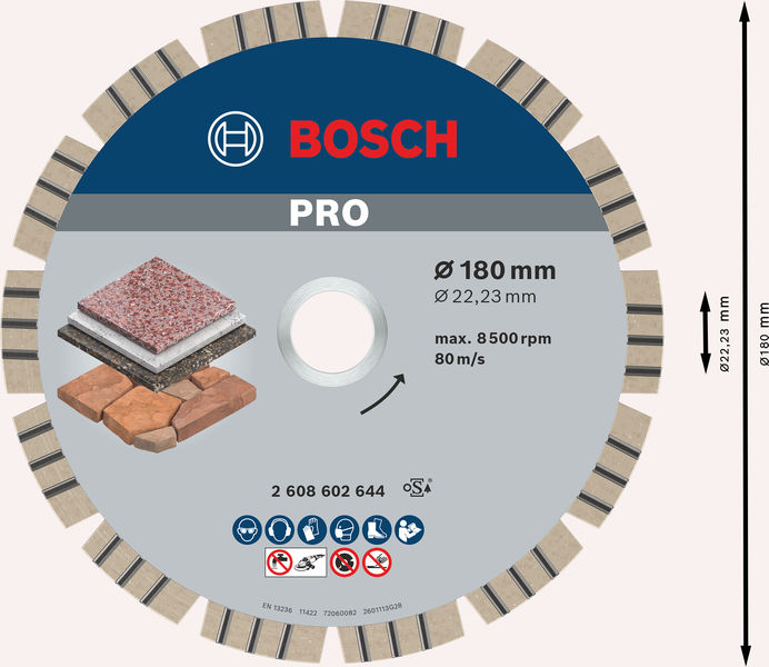 Bosch PRO Stone Diamanttrennscheibe, 180 x 22,23 mm 2608602644
