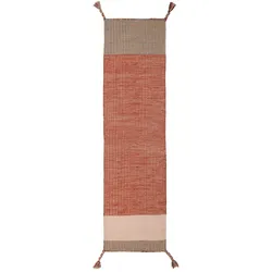 KADIMA DESIGN Läufer Wolle Rot 60x200 cm Handgewebt Streifenmuster | 60x200cm