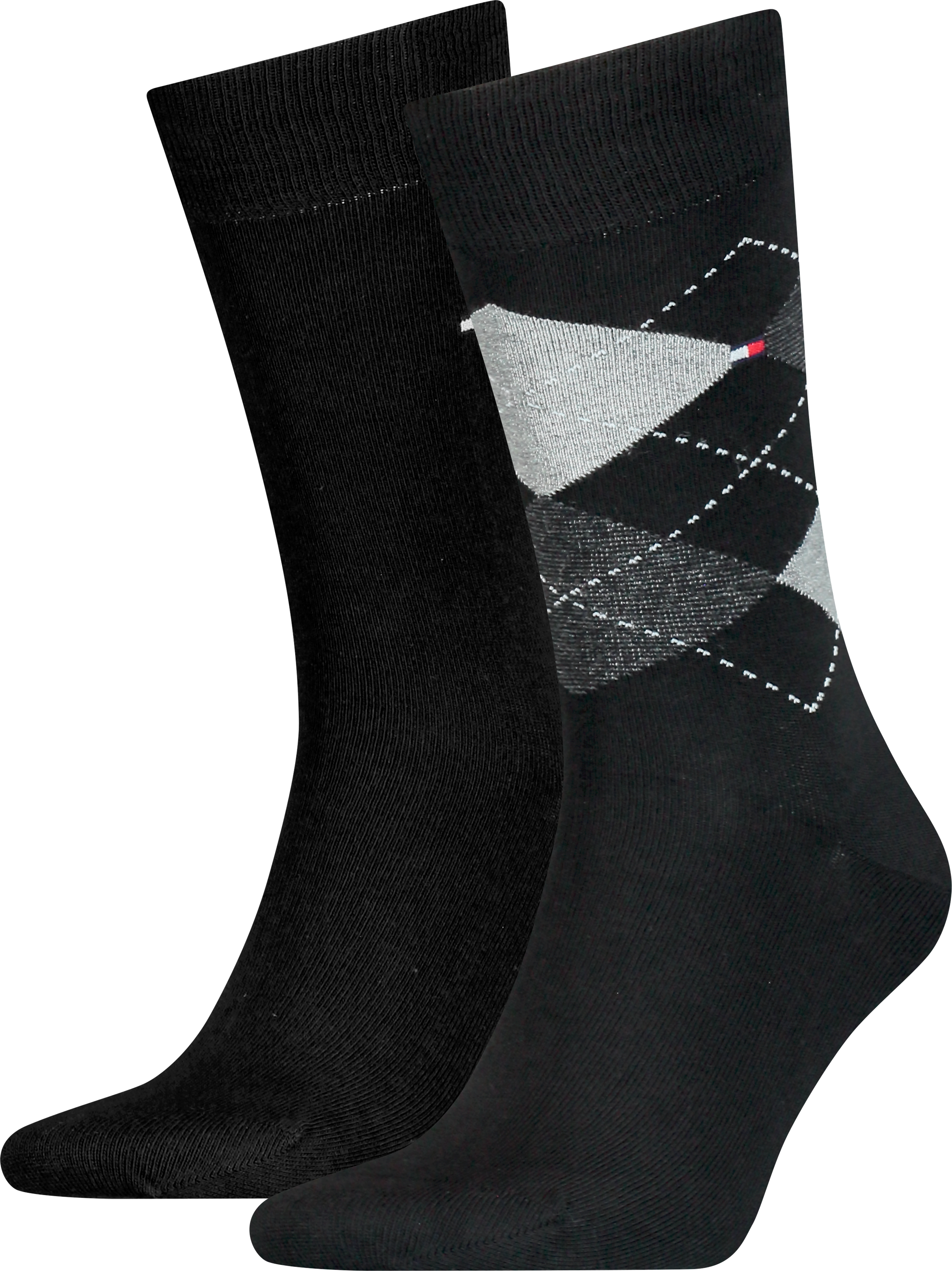 Socken TOMMY HILFIGER "TH MEN SOCK CHECK 2P", Herren, Gr. 47-49, schwarz, Baumwollmischung, normal, Socken Socken, mit klassischem Argyle-Design