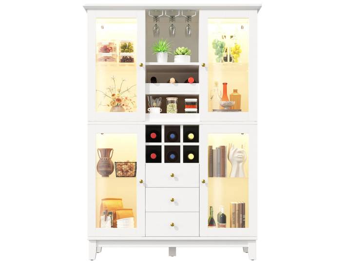 Flieks Weinschrank LED App 180.5x120x40Cm Glas Flaschenhalter, Weiß, 120x180.5x40 cm, Weinregale