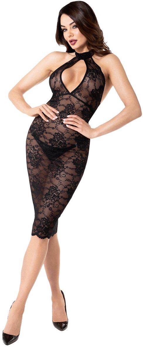 Noir HandMade Robe mi-longue Nocturne F338 en dentelle