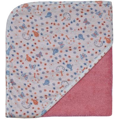 Kapuzenhandtuch WÖRNER "Vogel koralle Kapuzenbadetuch 80/80", orange (koralle), B:80cm L:80cm, Frottee, Frottier, Handtücher, obere Lage der Kapuze aus bedrucktem Single-Jersey
