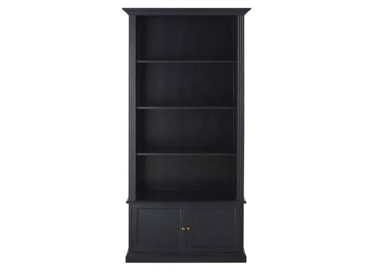 Schwarzes Bücherregal mit 2 Türen, 90 cm breit
