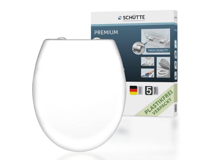 WC-Sitz SCHÜTTE WHITE , weiss (weiß), B:37,5cm H:54cm L:45cm, Duroplast, WC-Sitze, WC-Sitz, Duroplast, mit Absenkautomatik und Schnellverschluss