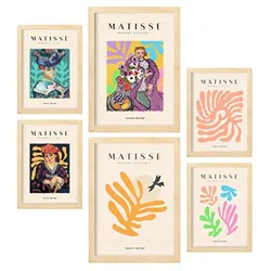 POSTER Set Mit 6 Henri Matisse Feminin Drucke Des Fauvismus Und Der Abstrakten Kunst Für Innenarchitektur A3 & A4 Rahmen Aus Hellem Holz