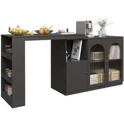 STILVORA Bartisch Barschrank 120x40x103  Schwarz 360 Grad drehbar mit Changhong Glastür Stauraumfächer MDF robust pflegeleicht modern